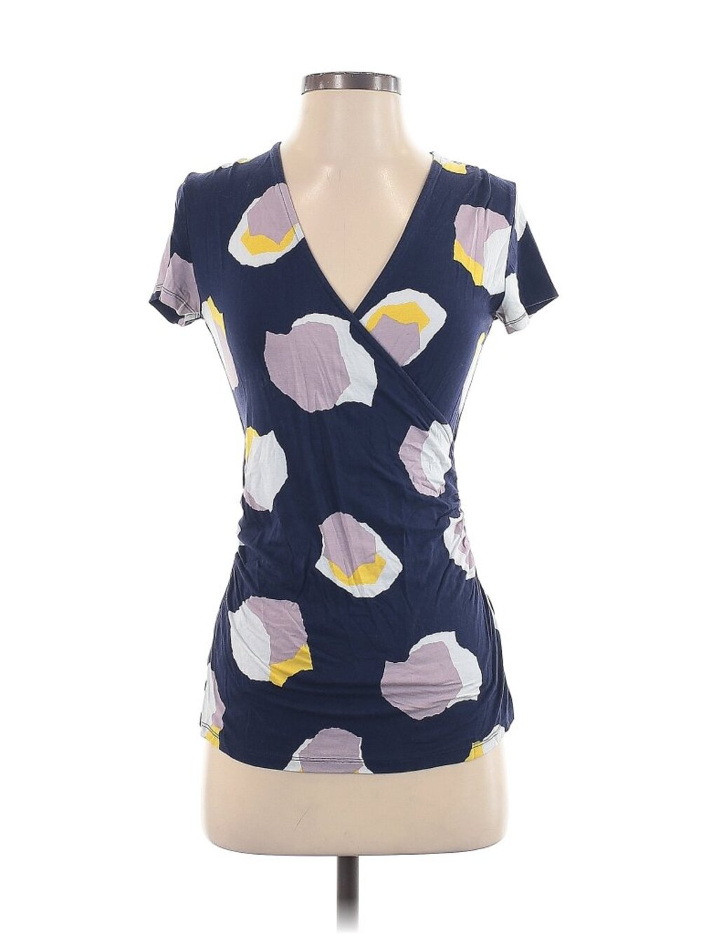 Boden Faux-Wrap V-Neck Tee in Blue Poppy Size 6